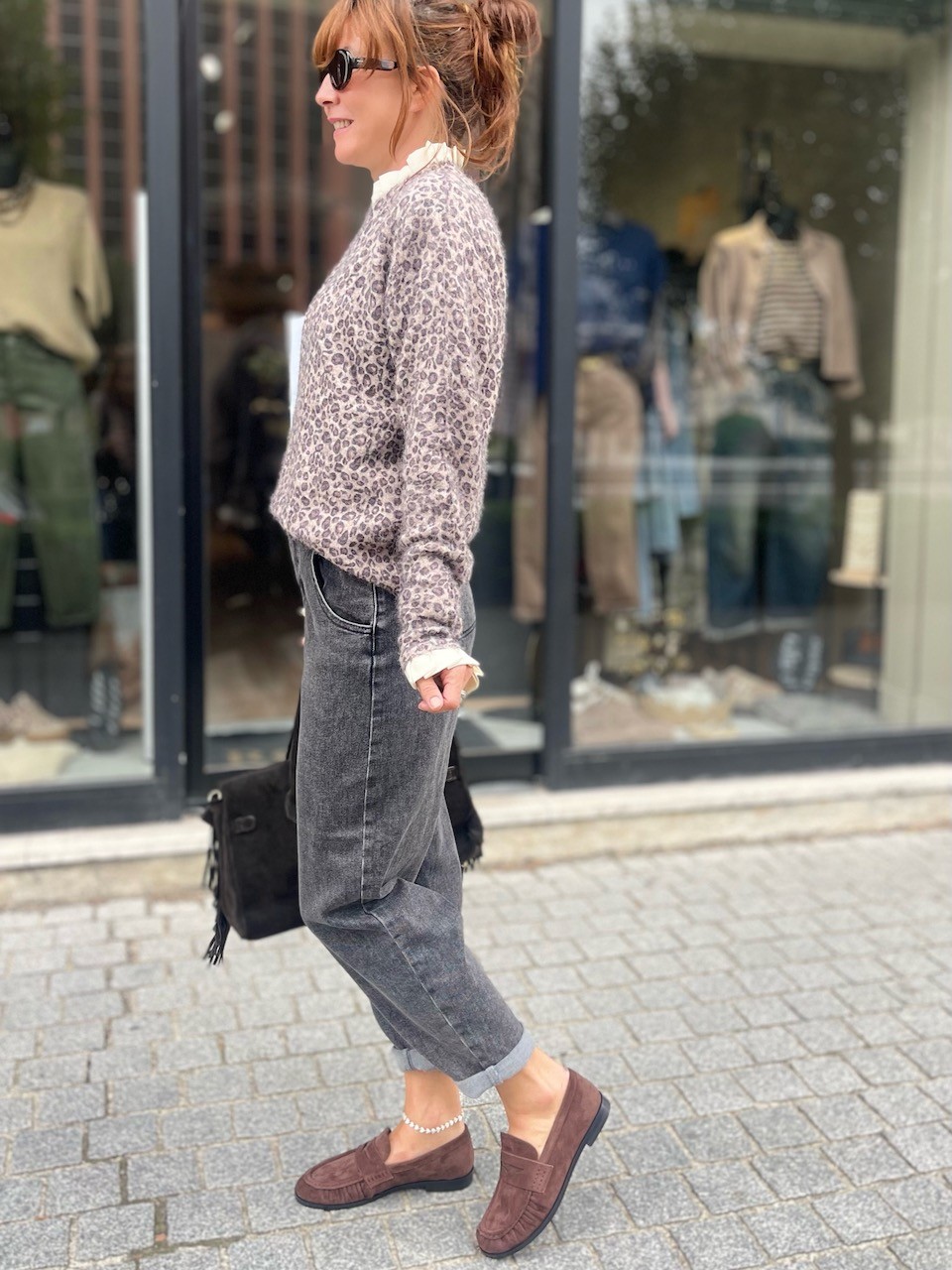 Jean mom Gris délavé