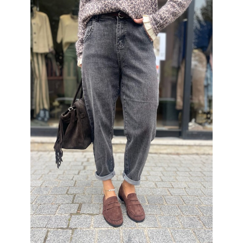 Jean mom Gris délavé