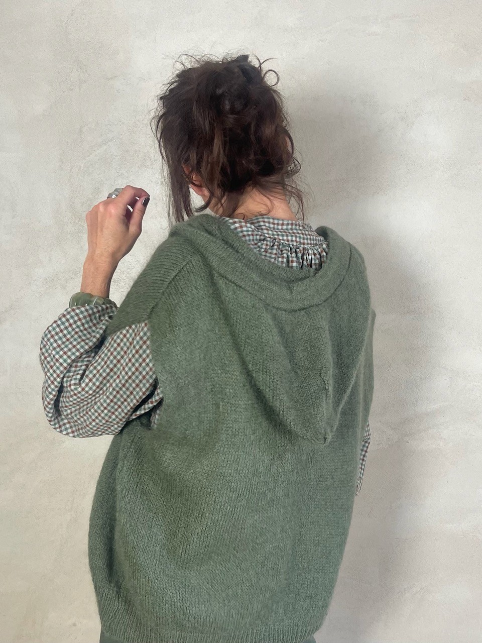 Gilet Mohair sans manches capuche