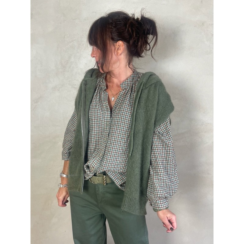 Gilet Mohair sans manches capuche