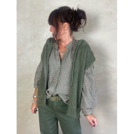 Gilet Mohair sans manches capuche