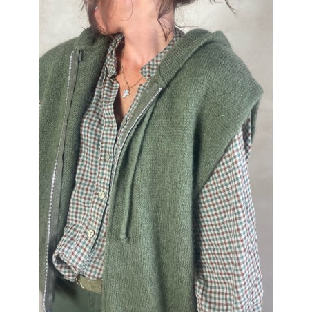 Gilet Mohair sans manches capuche