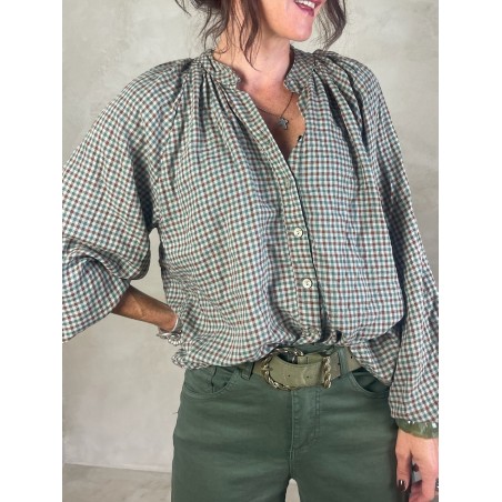 Chemise col mao Vichy