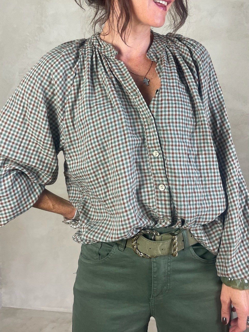 Chemise col mao Vichy