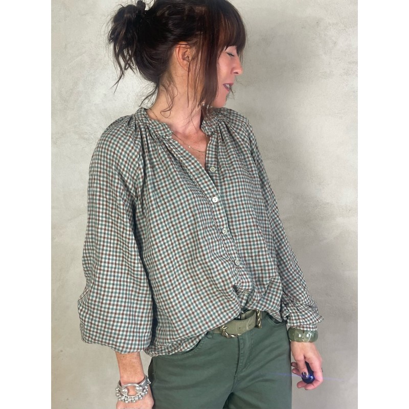 Chemise col mao Vichy