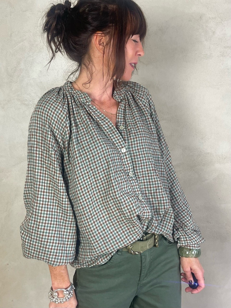 Chemise col mao Vichy