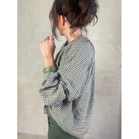 Chemise col mao Vichy