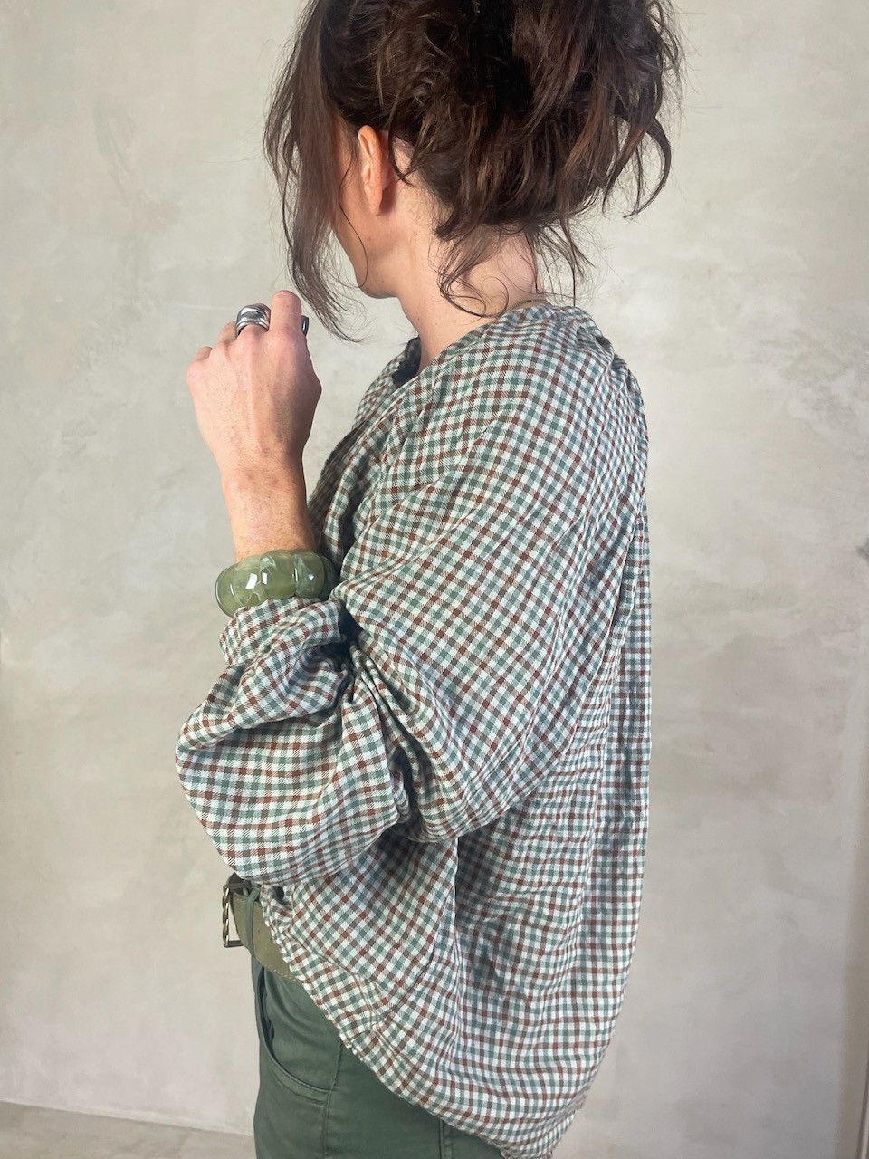 Chemise col mao Vichy