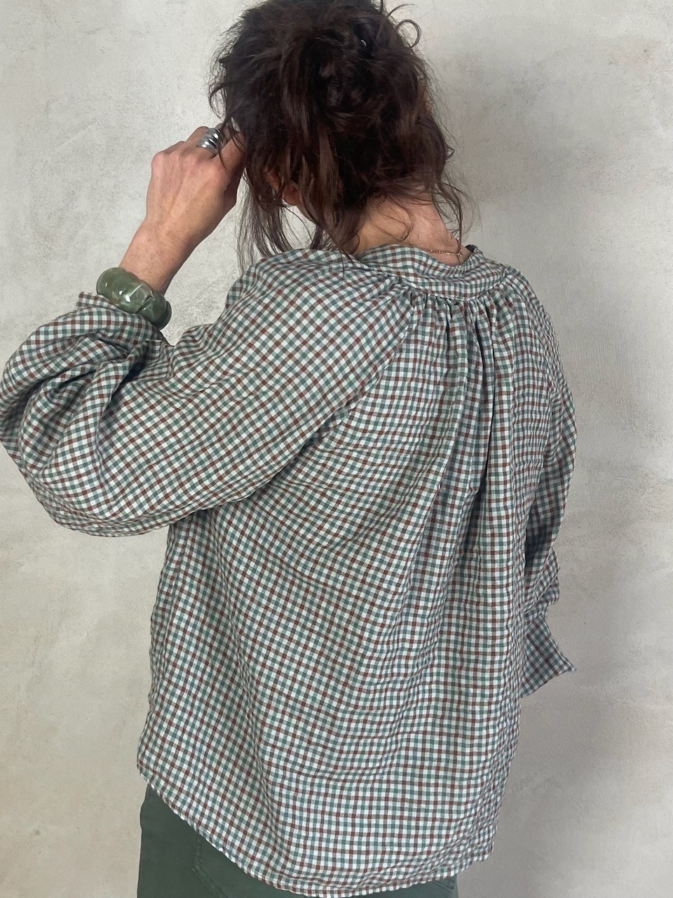 Chemise col mao Vichy