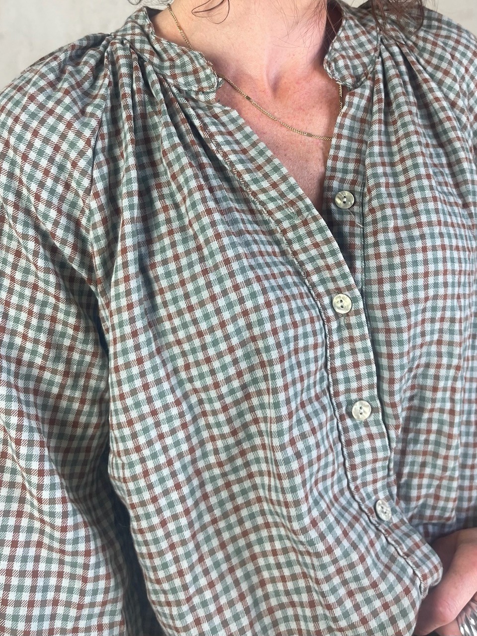 Chemise col mao Vichy