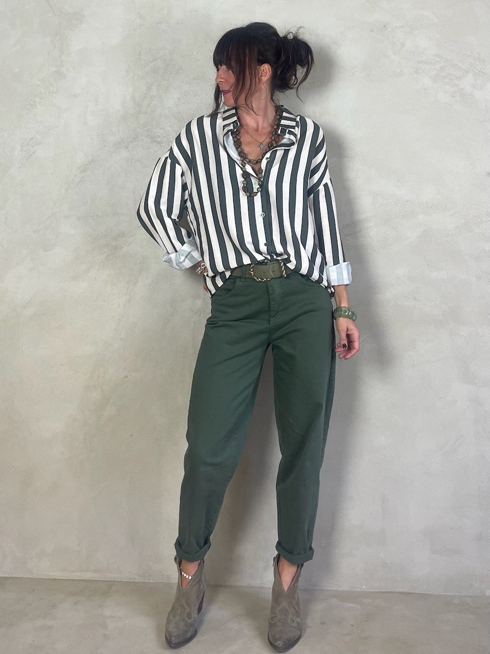 Chemise à rayures kaki