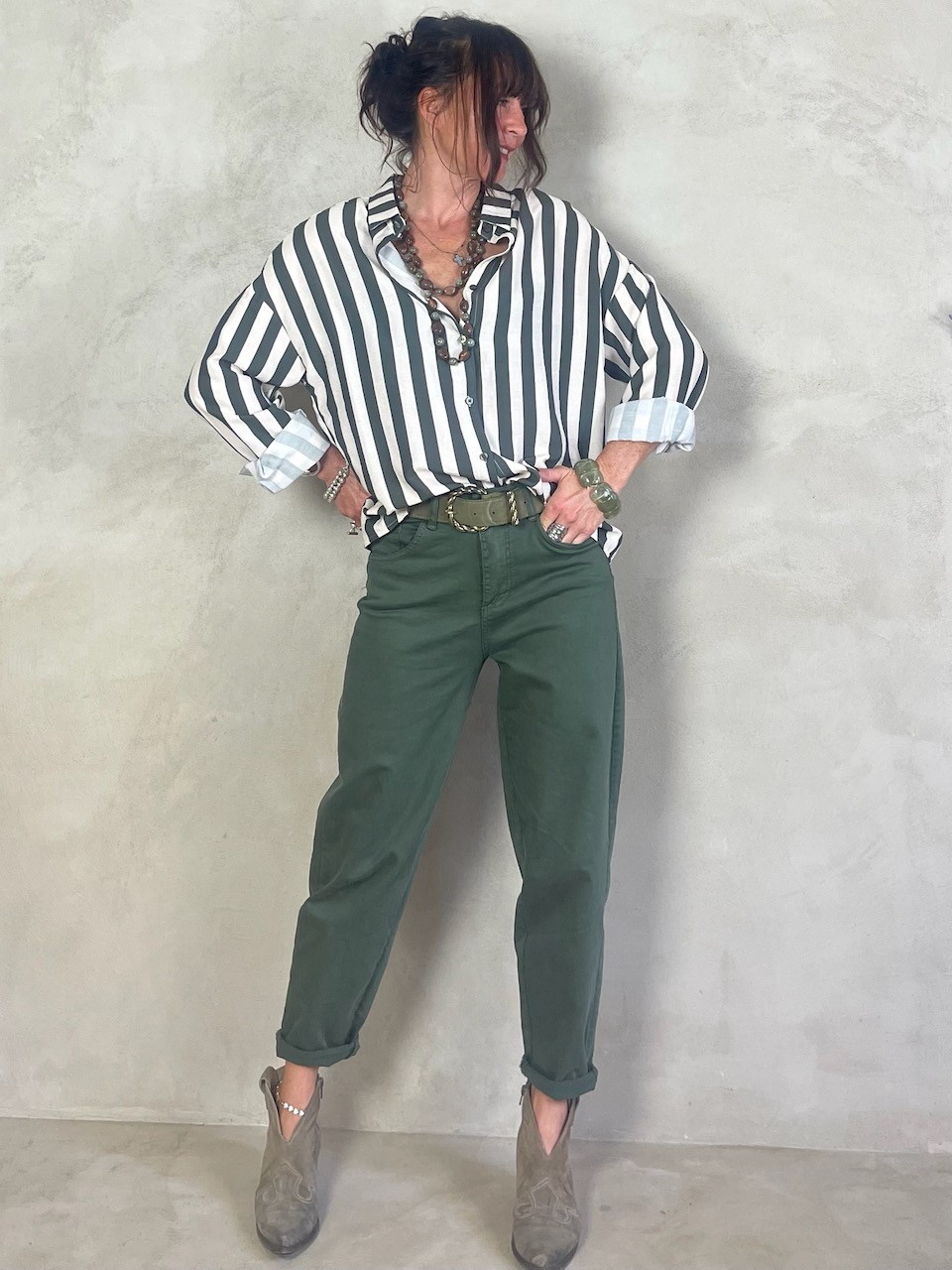 Chemise à rayures kaki