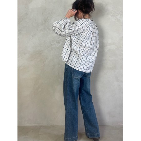 Blouse à carreaux bleu