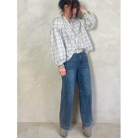Blouse à carreaux bleu
