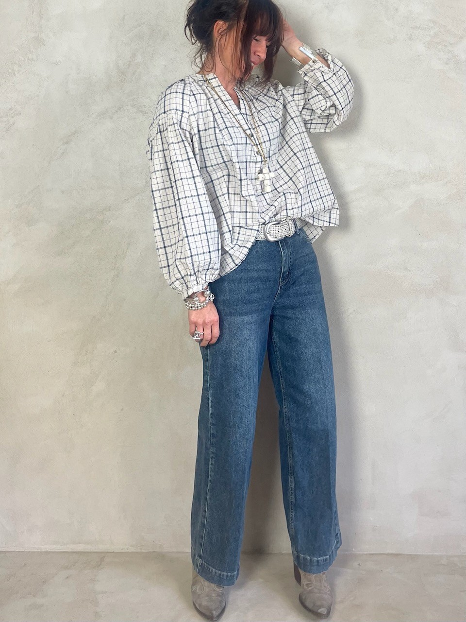 Blouse à carreaux bleu