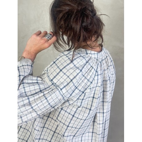 Blouse à carreaux bleu