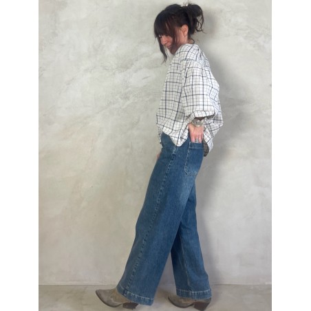 Blouse à carreaux bleu
