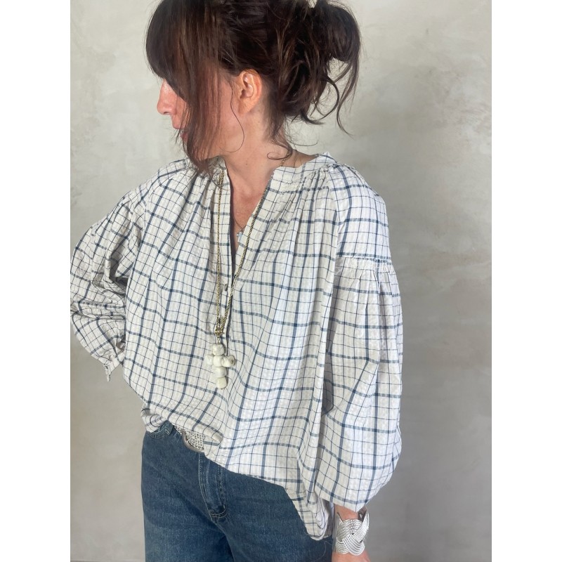 Blouse à carreaux bleu