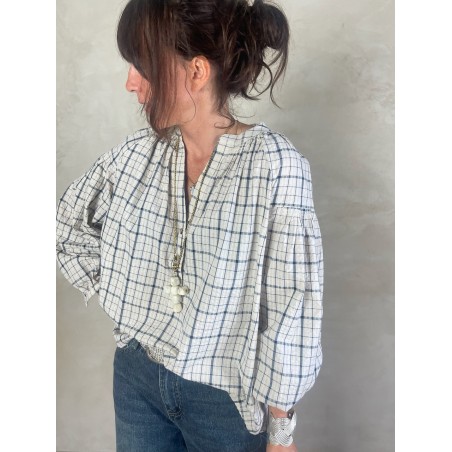 Blouse à carreaux bleu