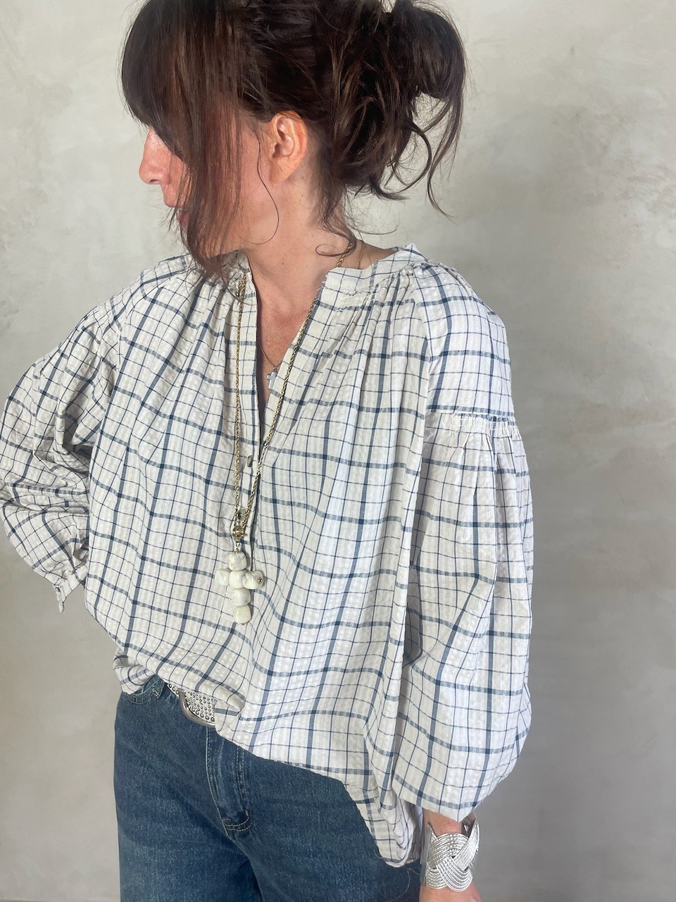 Blouse à carreaux bleu