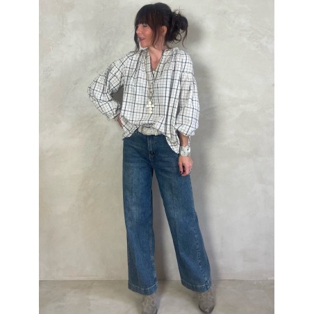 Blouse à carreaux bleu