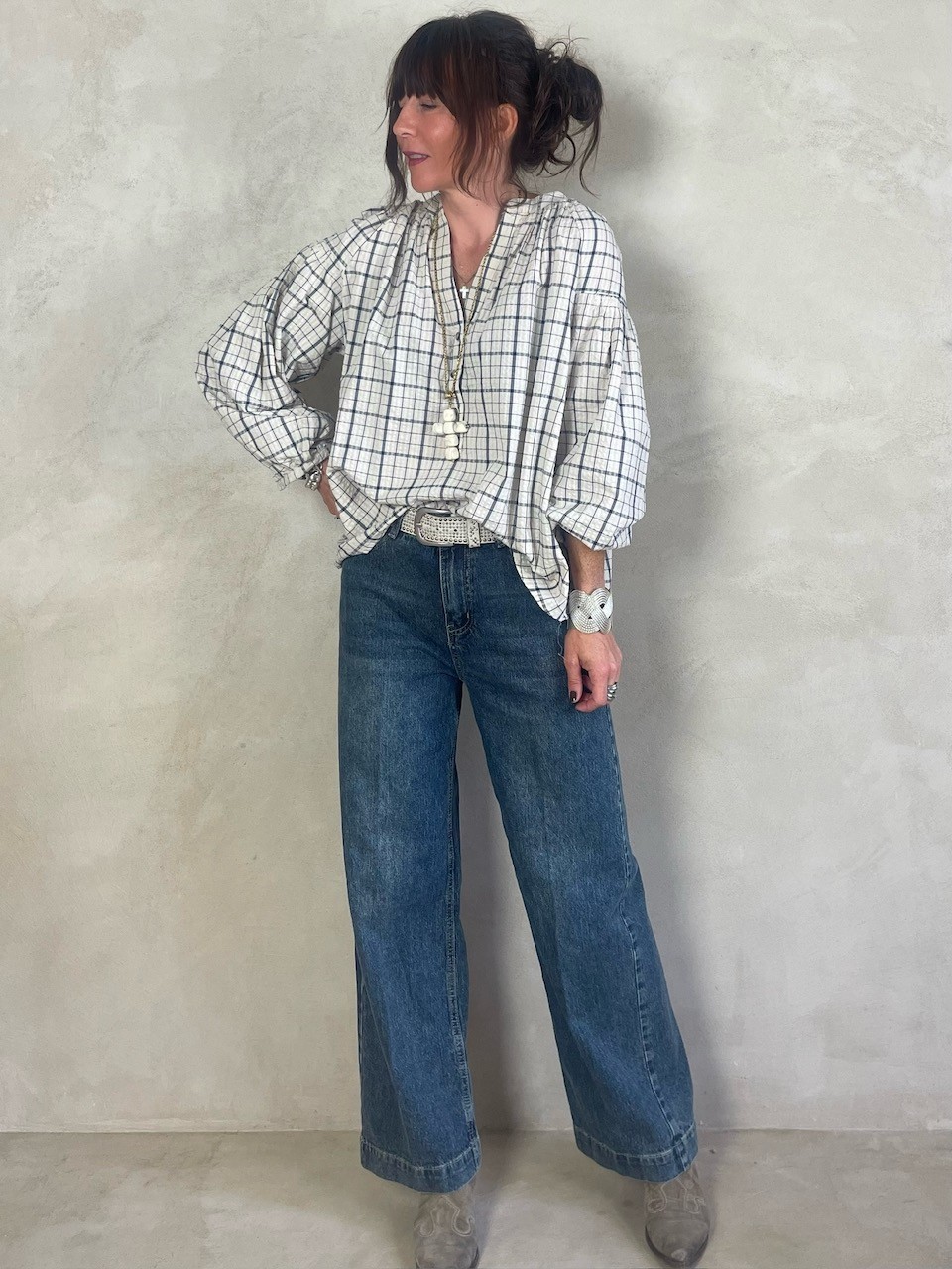 Blouse à carreaux bleu