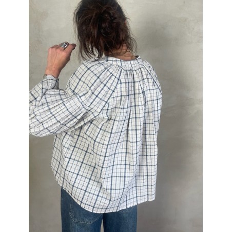 Blouse à carreaux bleu