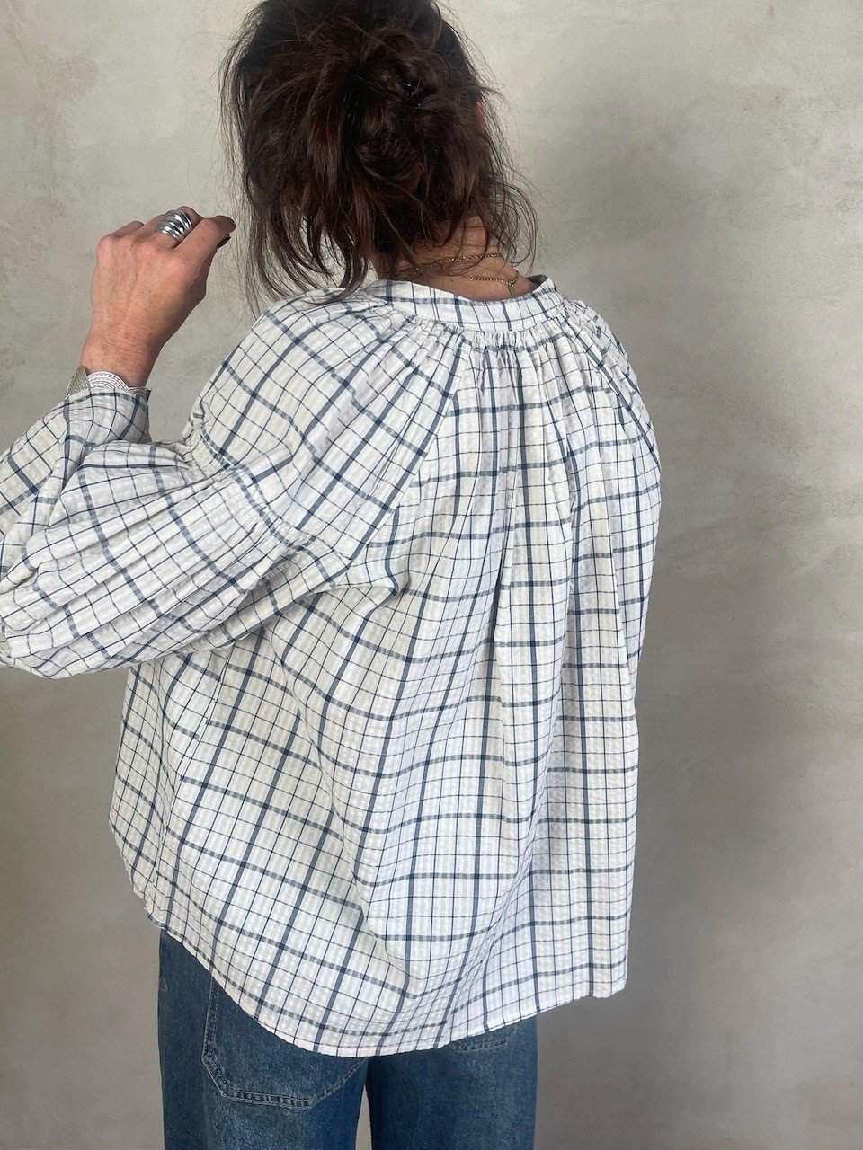 Blouse à carreaux bleu