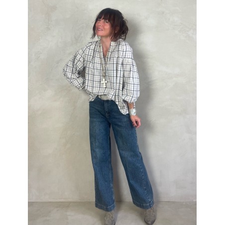 Blouse à carreaux bleu