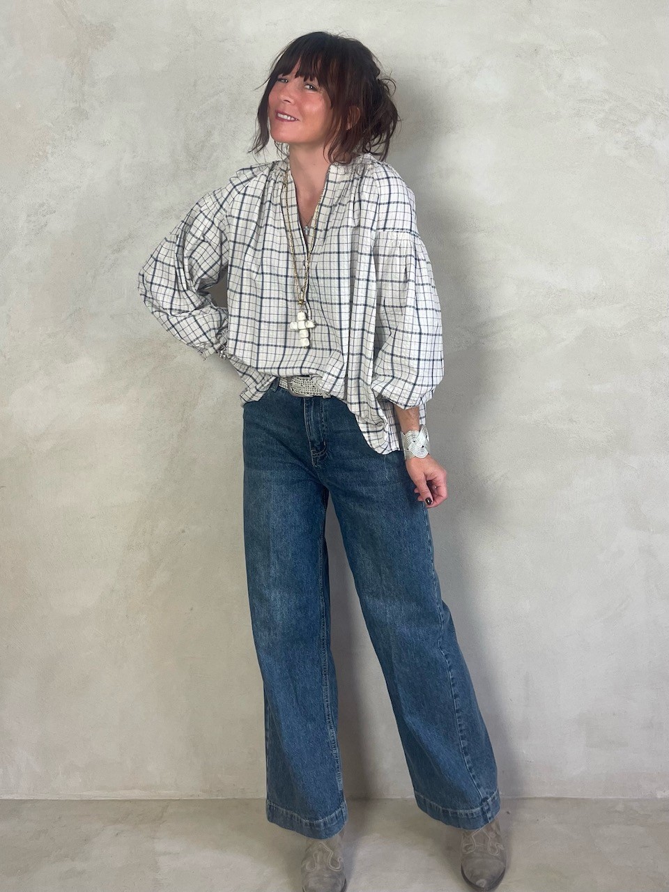 Blouse à carreaux bleu