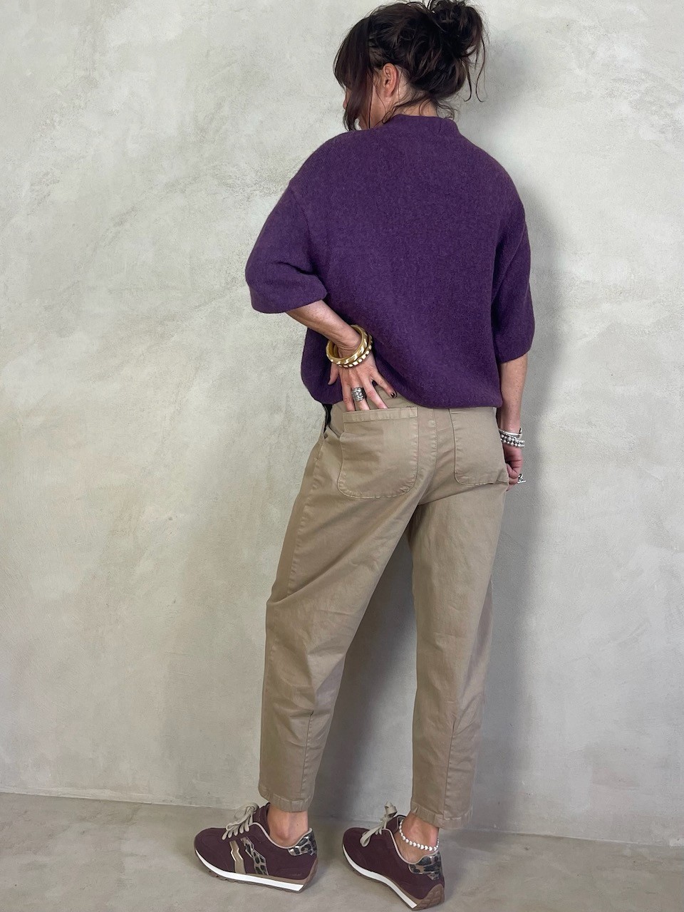 Pull alpapa Cravate prune