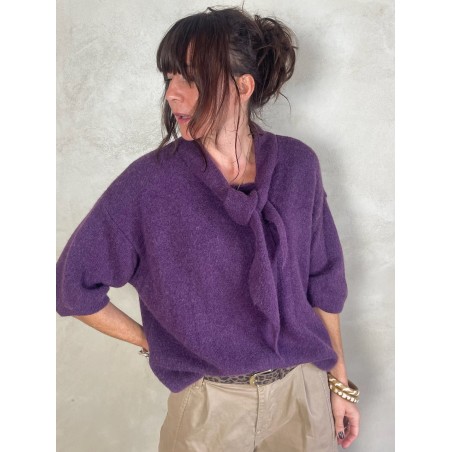 Pull alpapa Cravate prune