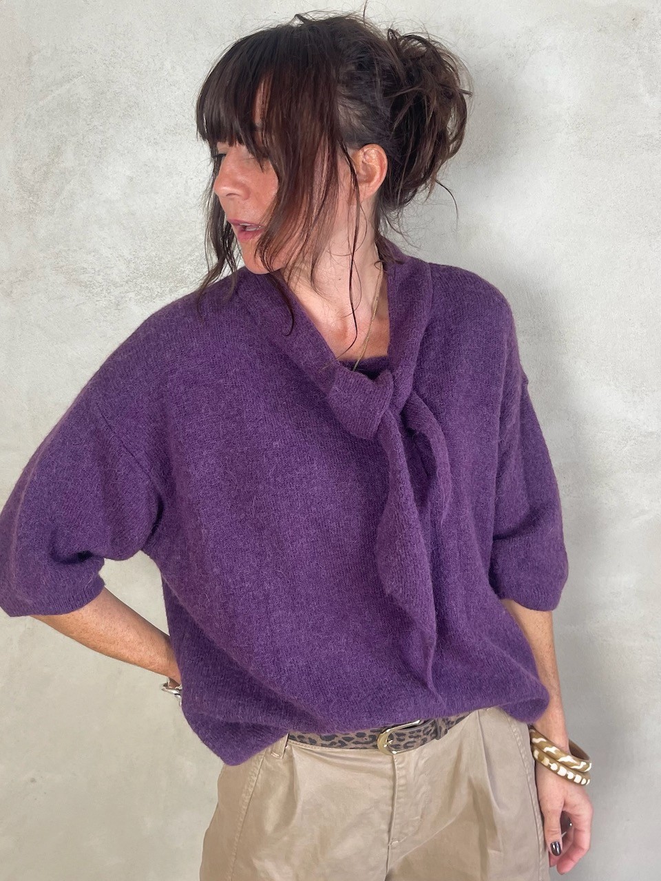 Pull alpapa Cravate prune