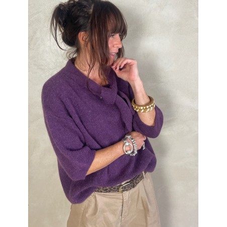 Pull alpapa Cravate prune