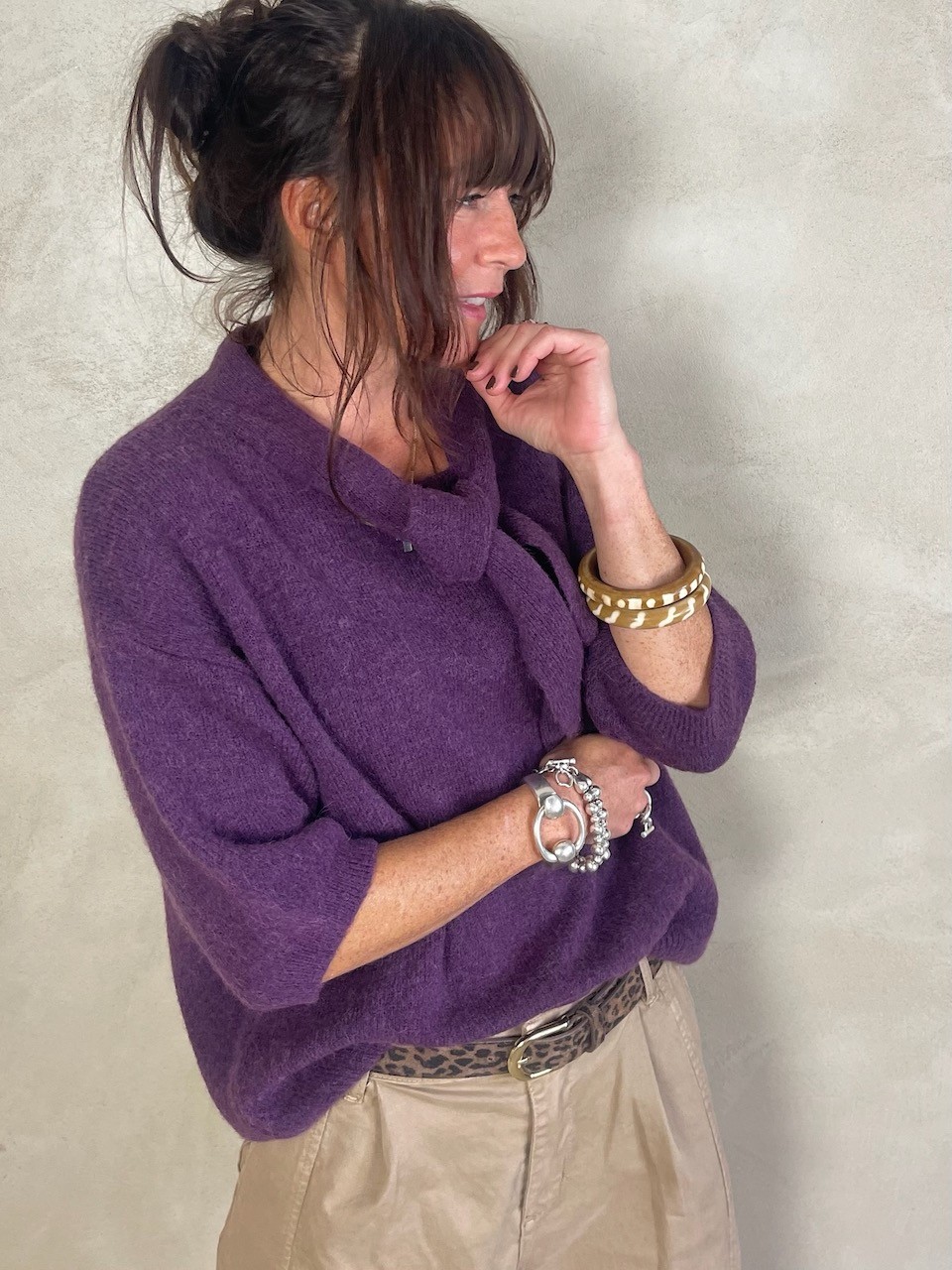 Pull alpapa Cravate prune