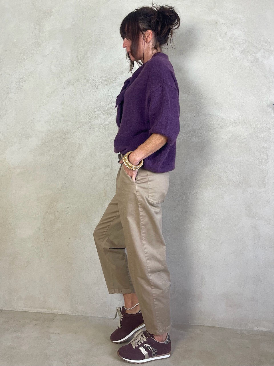 Pull alpapa Cravate prune