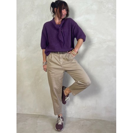 Pull alpapa Cravate prune