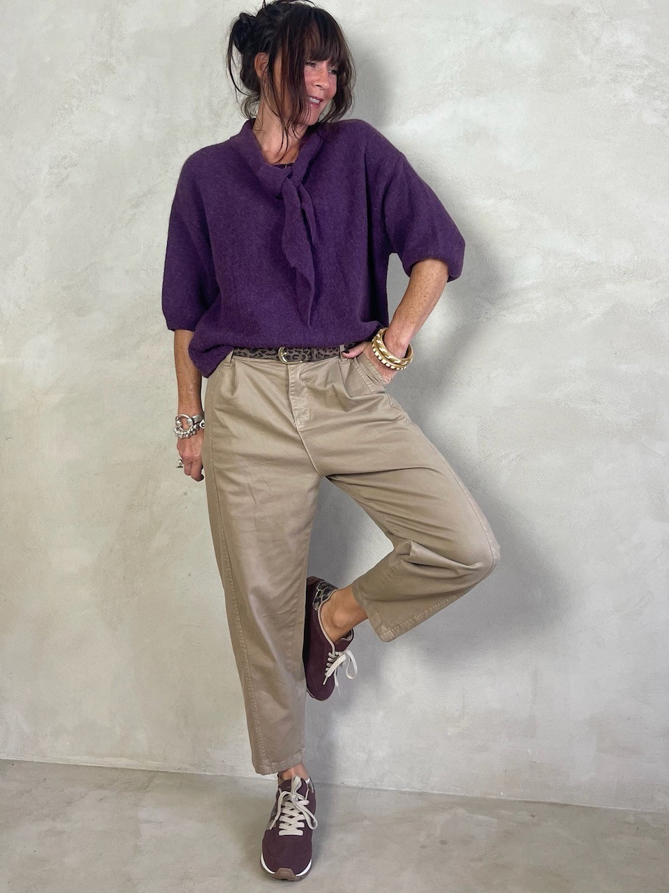 Pull alpapa Cravate prune