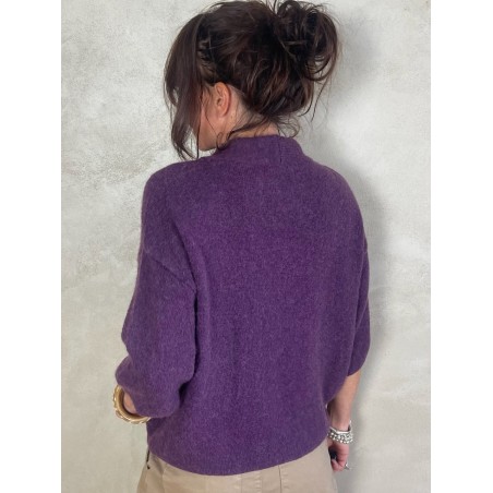 Pull alpapa Cravate prune