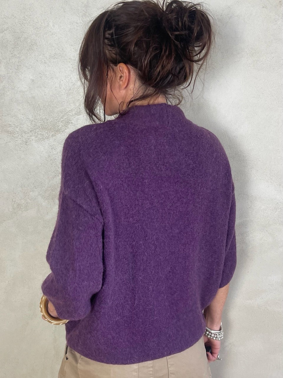 Pull alpapa Cravate prune