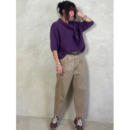 Pull alpapa Cravate prune