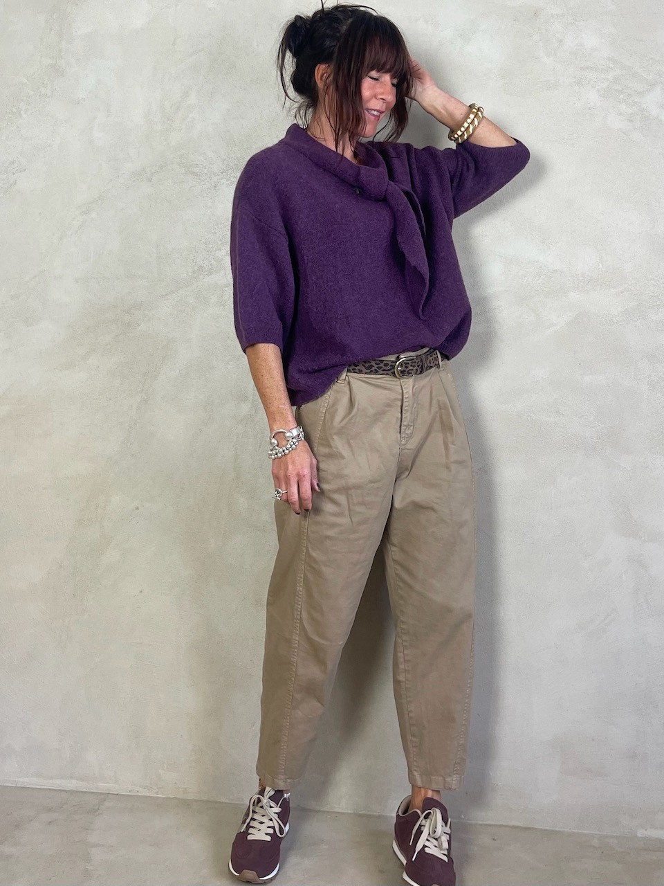 Pull alpapa Cravate prune