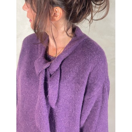 Pull alpapa Cravate prune