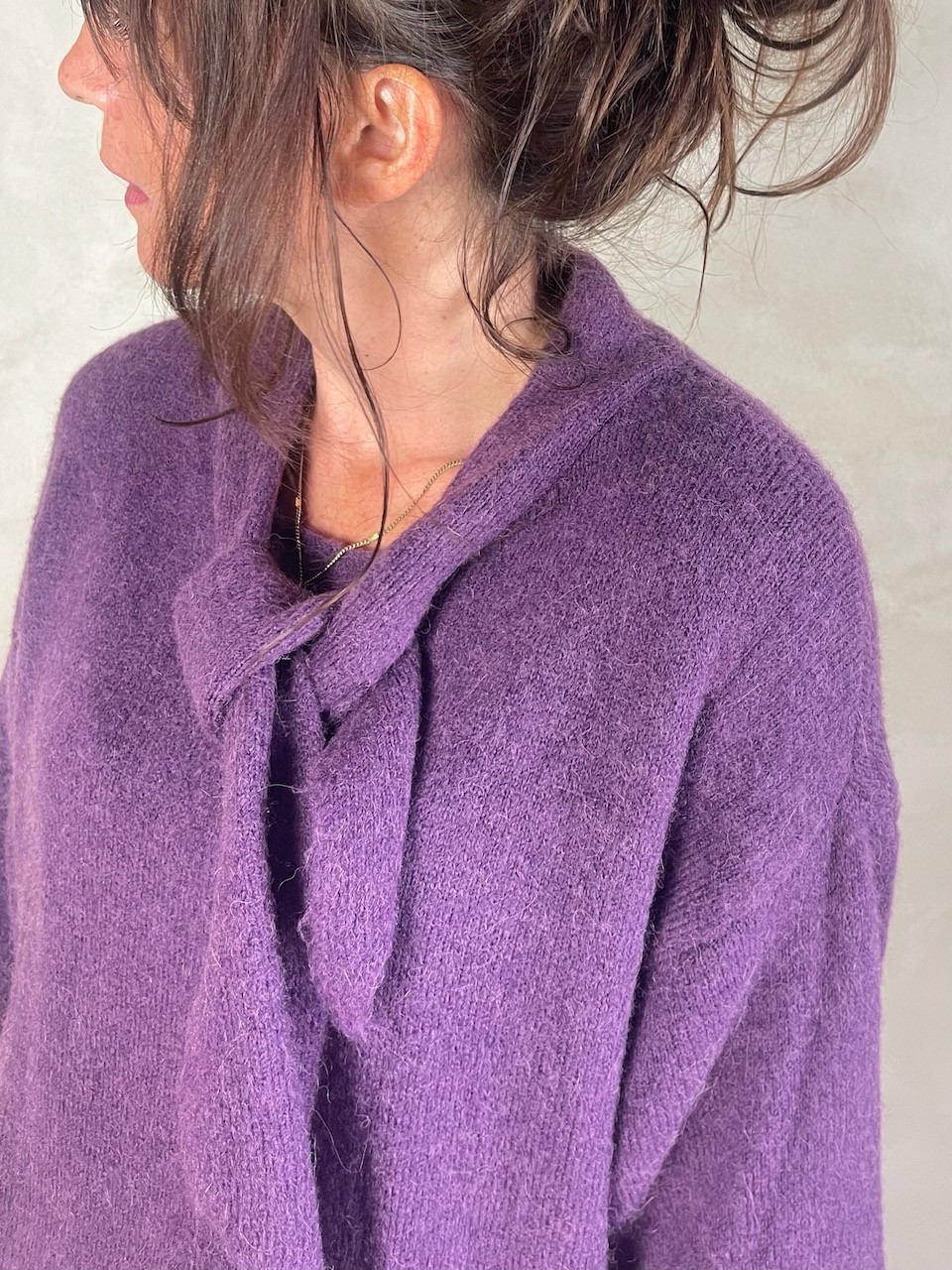 Pull alpapa Cravate prune