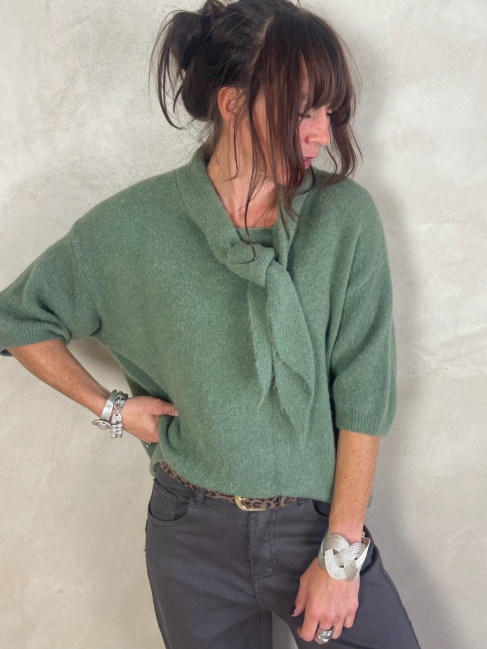 Pull alpapa Cravate vert