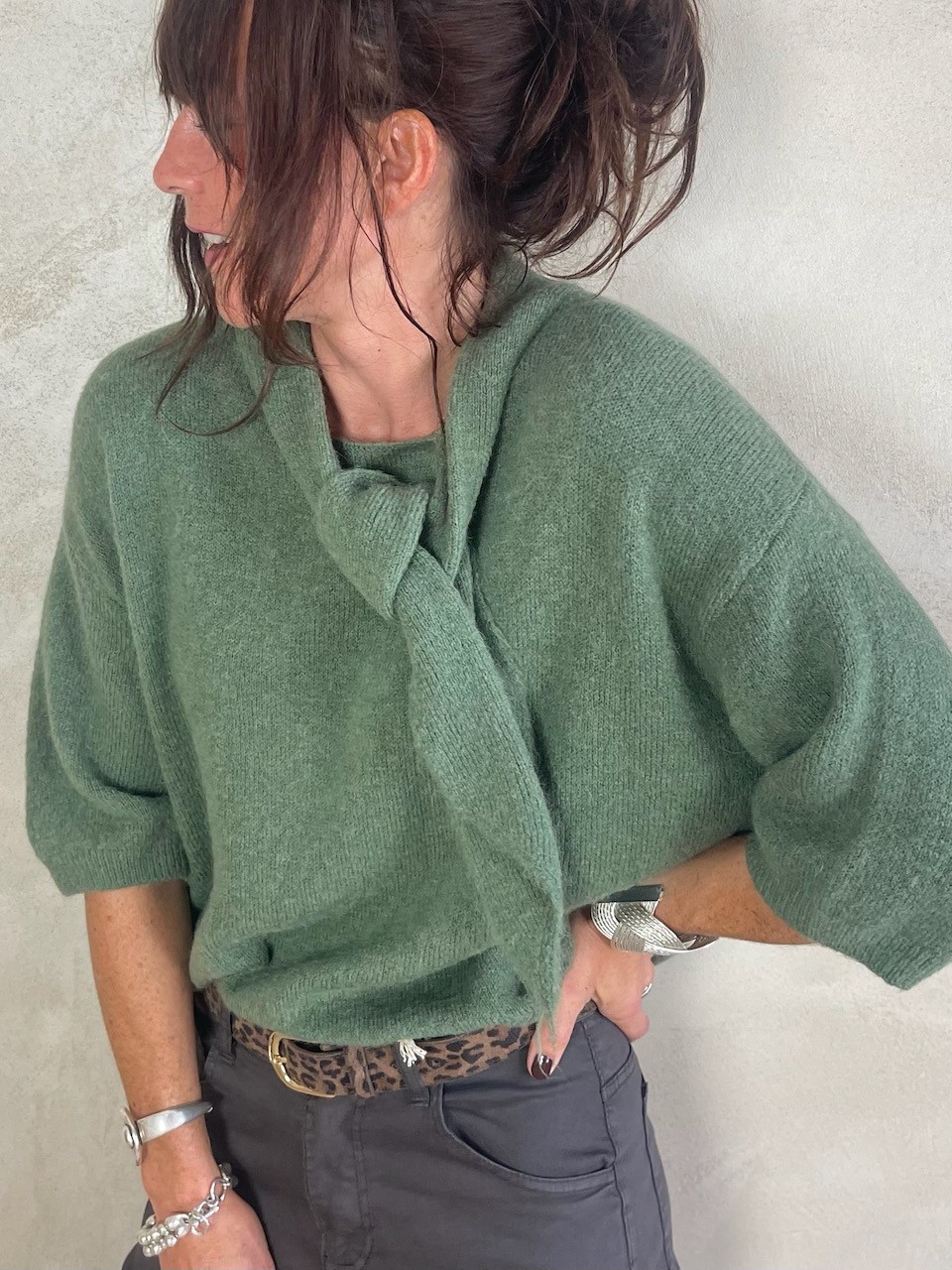 Pull alpapa Cravate vert