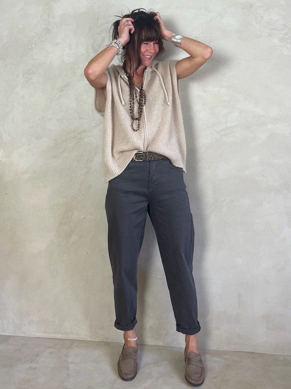 Gilet Mohair sans manches capuche