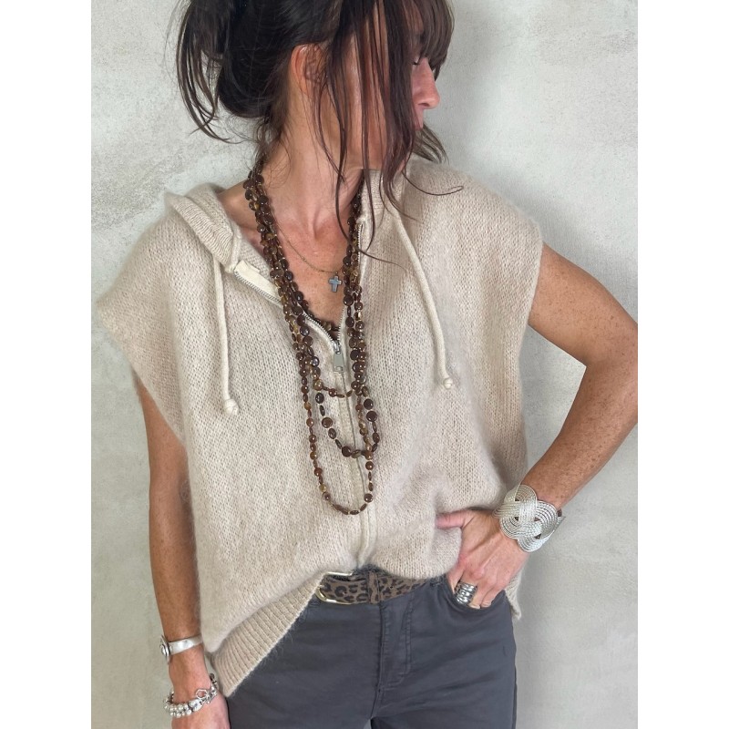 Gilet Mohair sans manches capuche