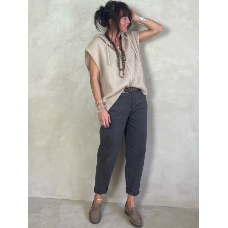 Gilet Mohair sans manches capuche