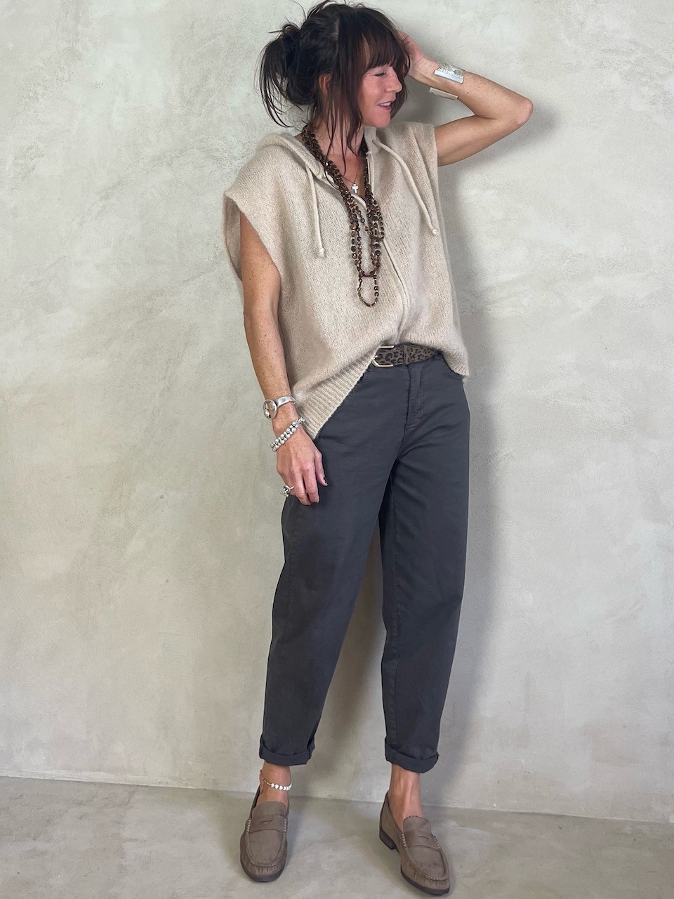 Gilet Mohair sans manches capuche